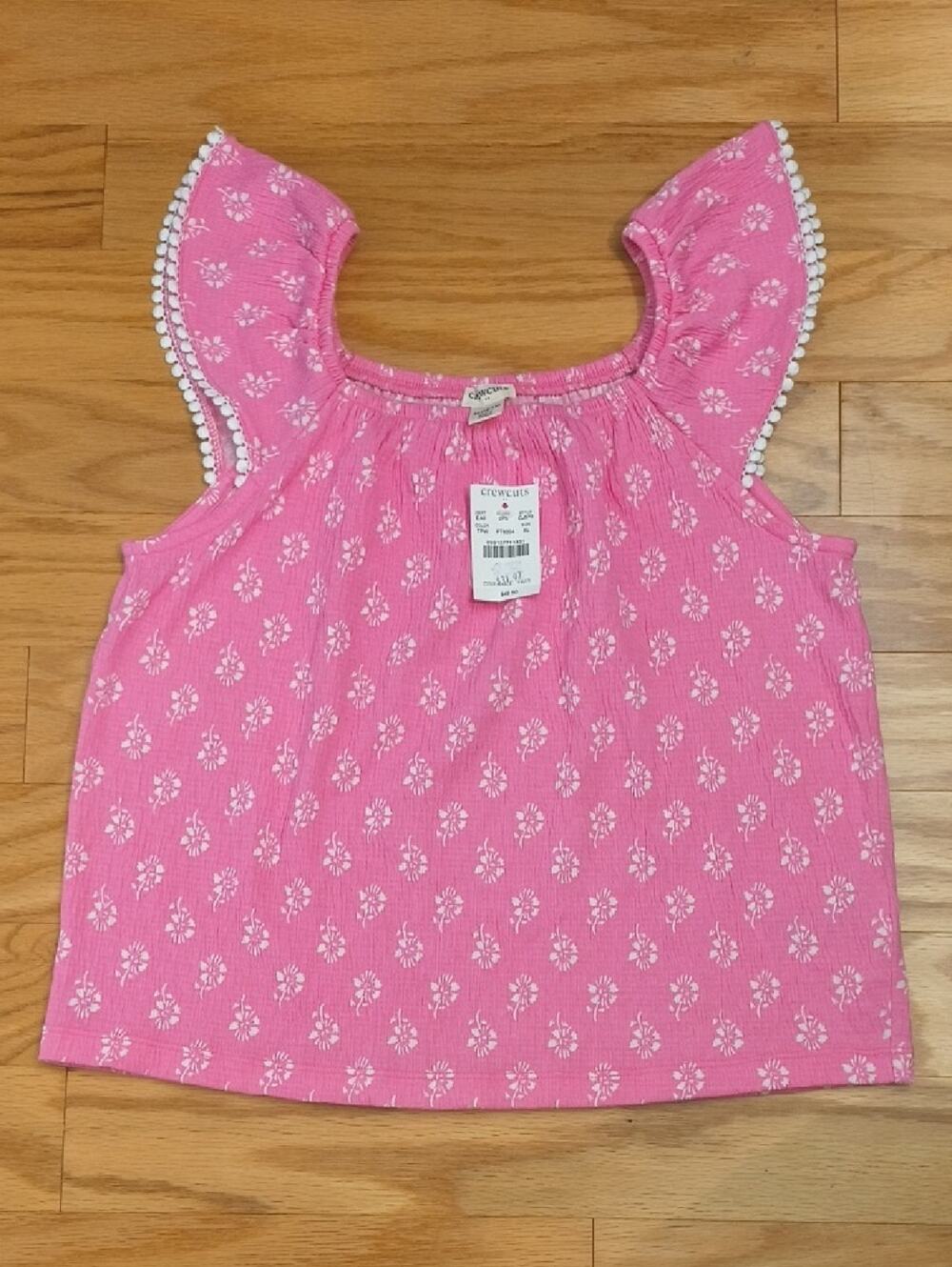 Crewcuts Flutter Sleeve Tank w/ Pom-Pom Trim Pink Size XL 12/14 NWT
